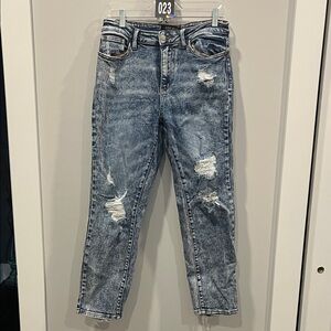 Judy Blue Straight Leg Jeans - Light Blue Distressed